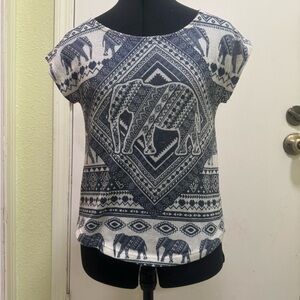 Blu Planet Black and White Elephant Pattern Blouse